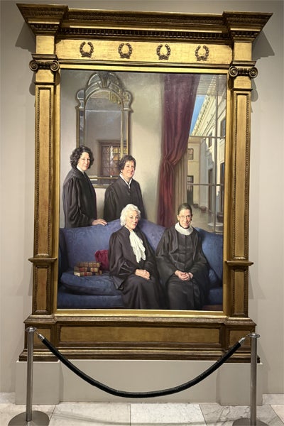A picture of the portraits of female Supreme Court Justices Sotamyor, Kagen, O'Connor, and Ginsberg. Artist unknown.