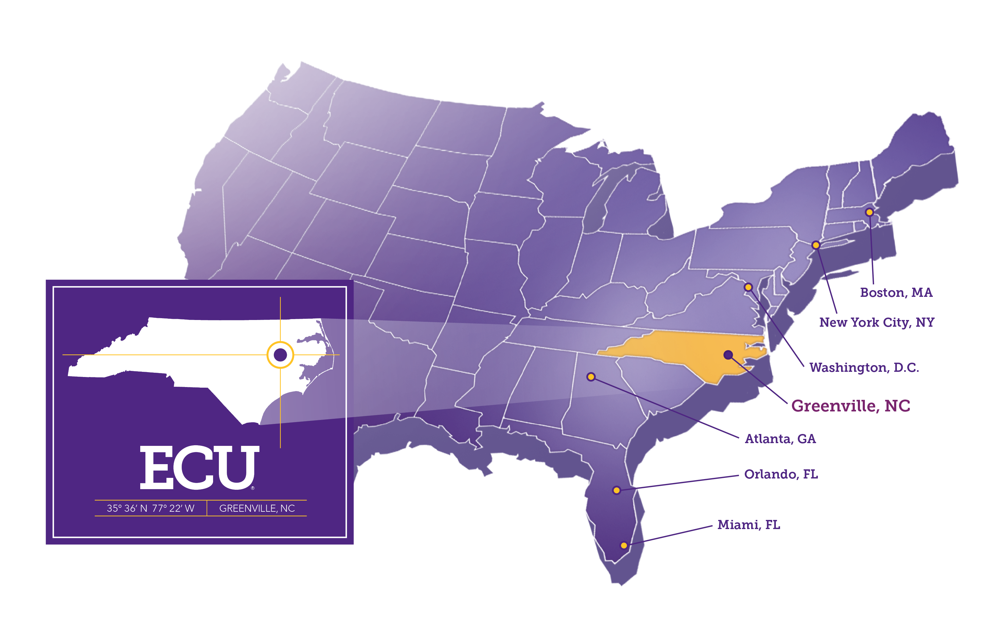 Denoting where ECU is located within the USA