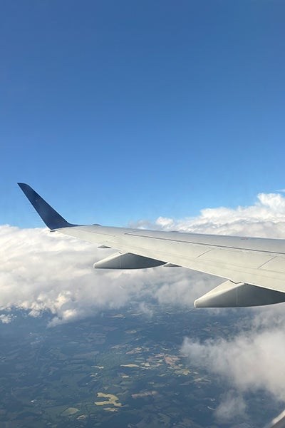 Air plane wing from passenger window